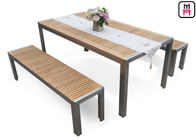 Plastic Wood Outdoor Restaurant Tables Commercial KD Patio Dining Sets With Bench