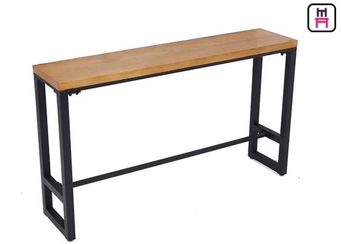 Industrial Metal Base Long Bar Height Table Solid Wood Top 120-300cm Length